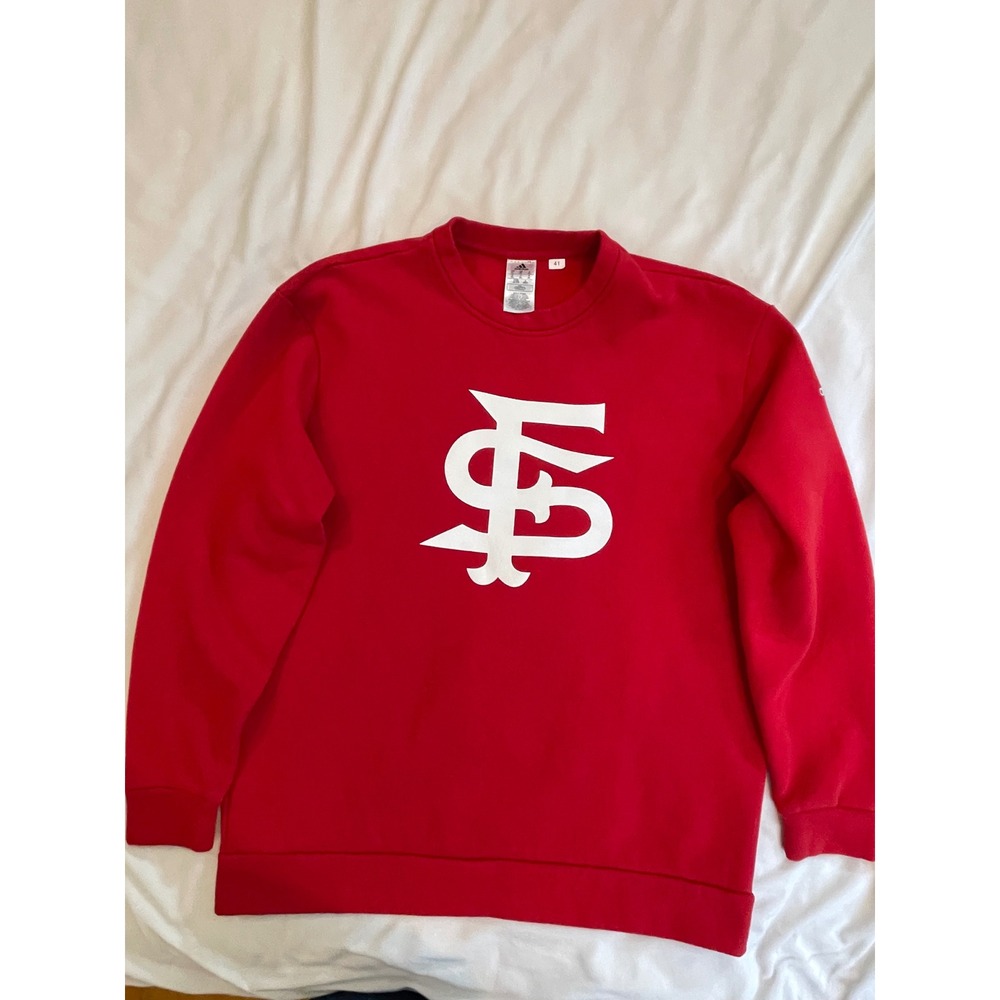 Adidas Mens XL Red Crewneck Sweatshirt Graphic Logo Pullover Fleece XL